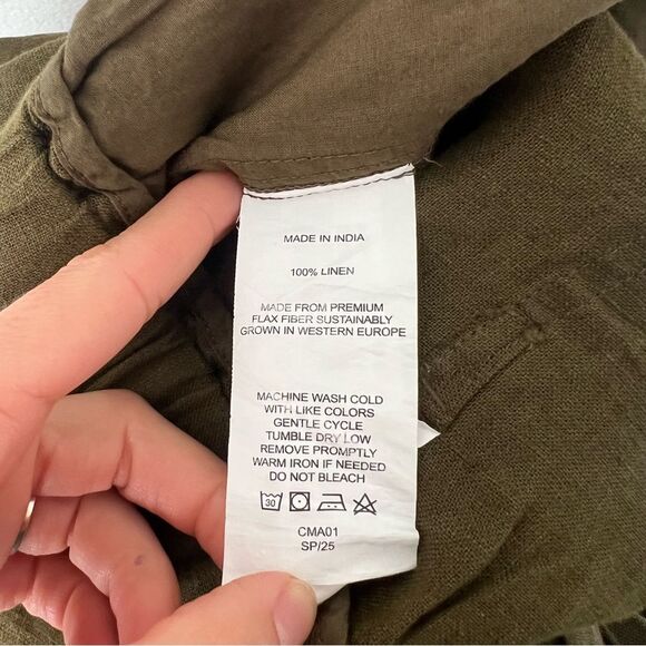 Quince 100% European Linen Cropped Pants NEW Size Medium Olive Green Pull on - Picture 9 of 10